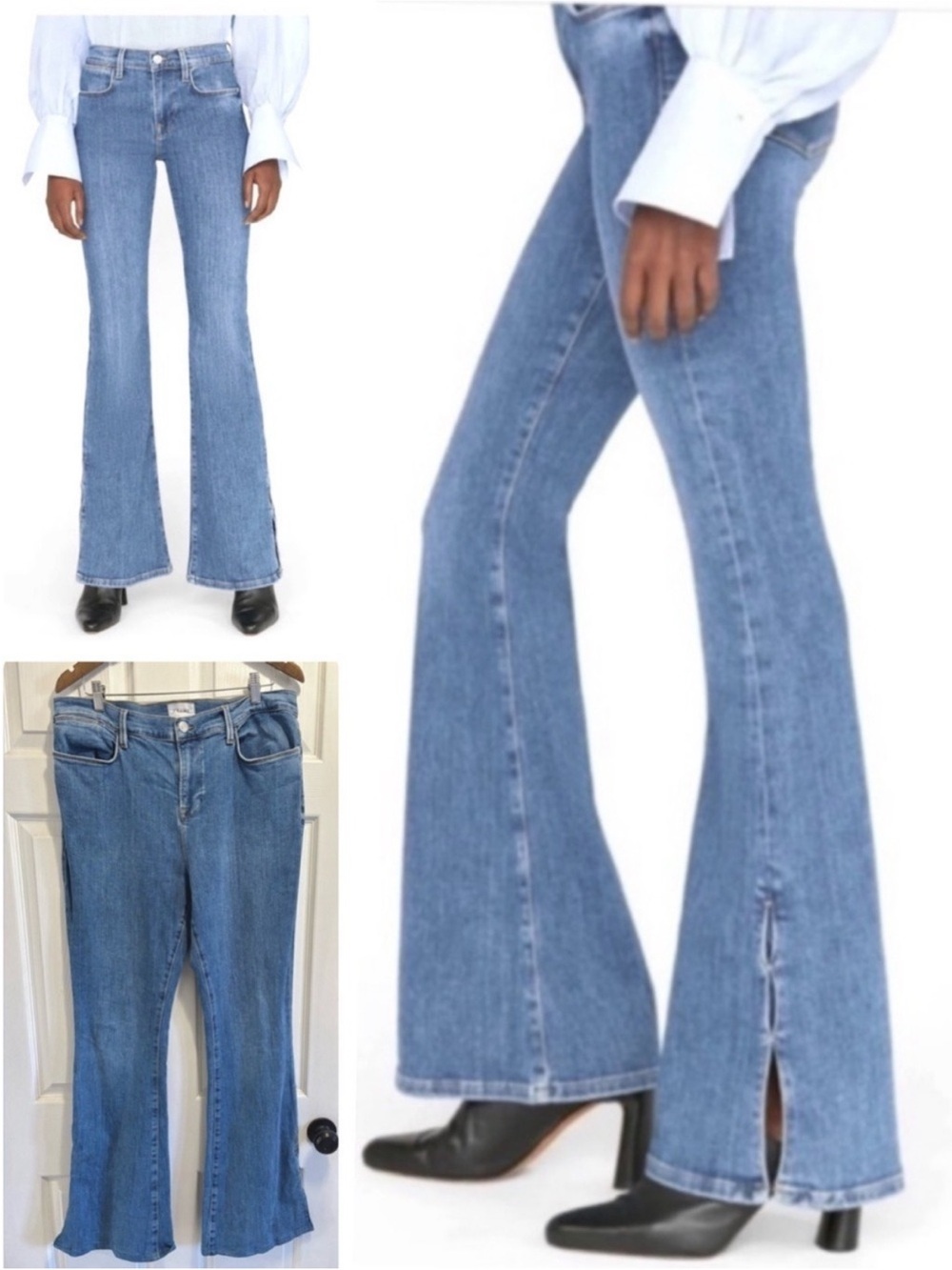 FRAME Le High Flare Mini Slits Jeans Samson Blue Split Hem Denim Size 32